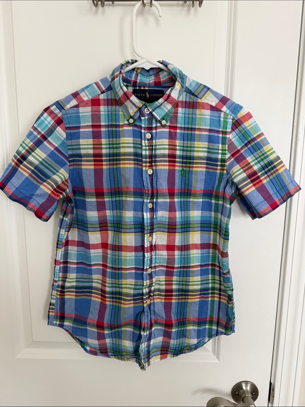 Ralph Lauren Boys Classic Fit Multicolor Plaid Button-Down Shirt -Blue/Red/Green